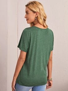 EMERY ROSE 紐扣不對稱下擺T恤 - 墨綠色 - 查看 2