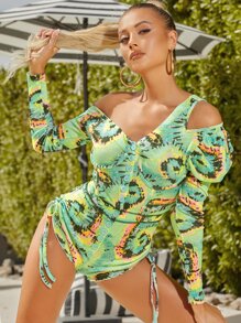 Ji Yeon Lee Tie-Dye Long Sleeve Ruched Drawstring Bodysuit - Multicolor - View 1