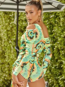 Ji Yeon Lee Tie-Dye Long Sleeve Ruched Drawstring Bodysuit - Multicolor - View 2