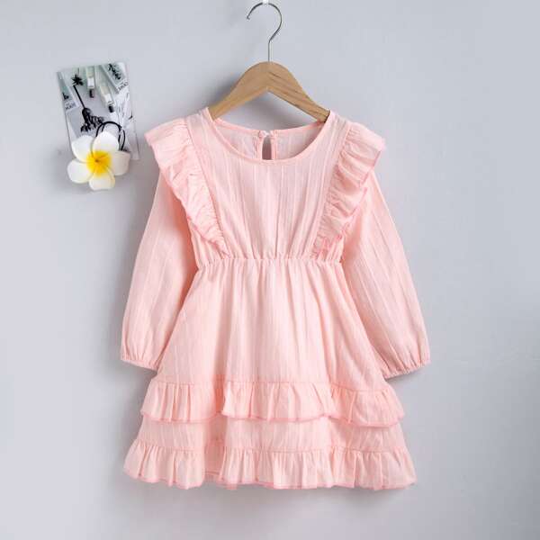 

Toddler Girls Ruffle Trim Layered Hem Dress, Pink