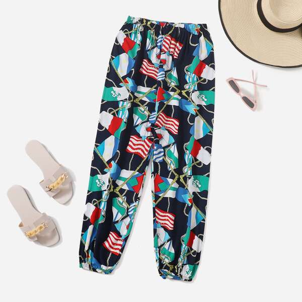 

Flag Print Carrot Pants, Multicolor