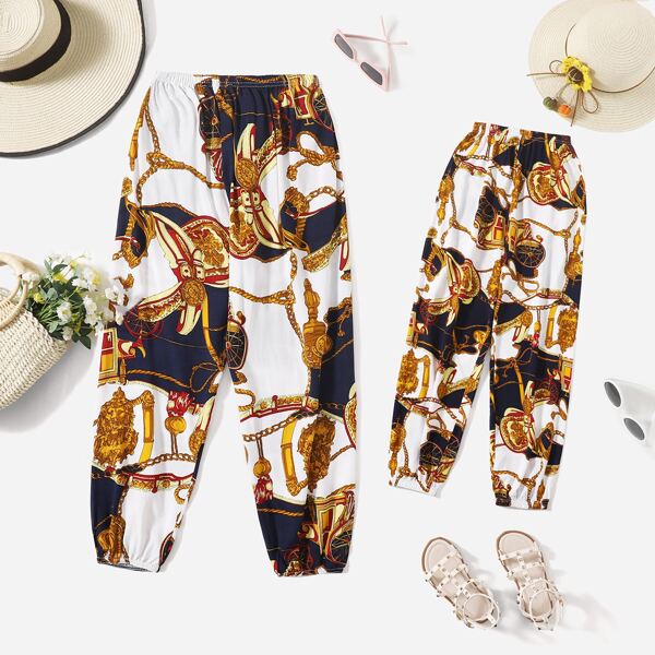

Girls Chain Print Carrot Pants, Multicolor