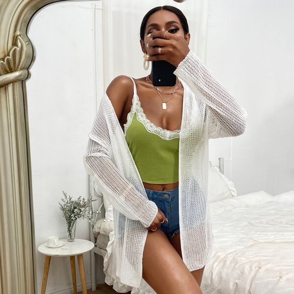 

Open Front Drop Shoulder Cardigan, White
