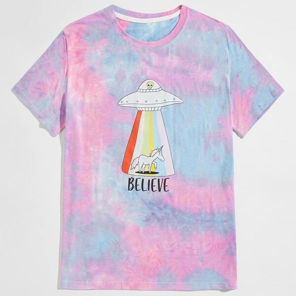 

Guys Letter Cartoon Graphic Tie Dye Tee, Multicolor