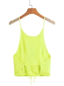 SHEIN EZwear 十字交叉繫帶針織吊帶上衣 - 青檸色 - 查看 1
