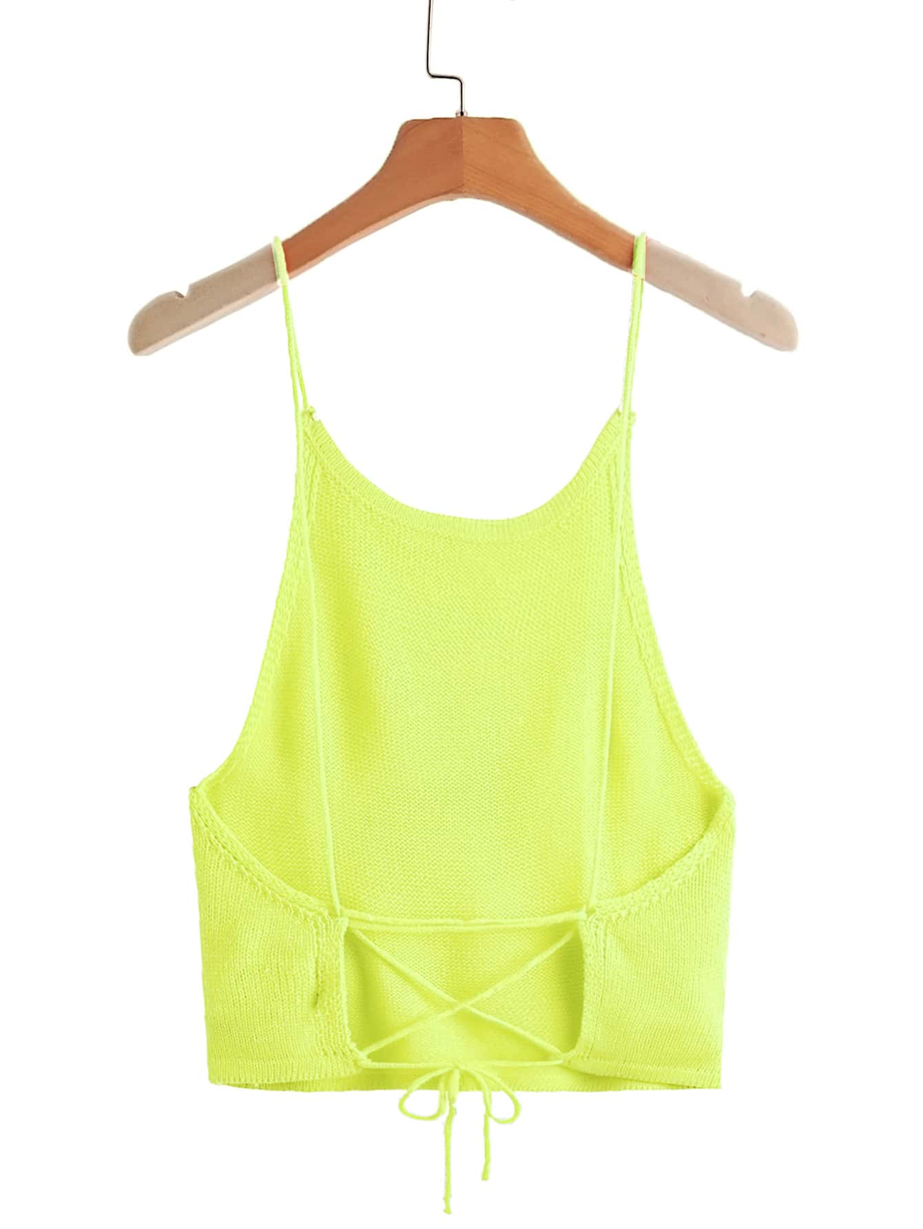 SHEIN EZwear 十字交叉繫帶針織吊帶上衣 - 青檸色 - 查看 1