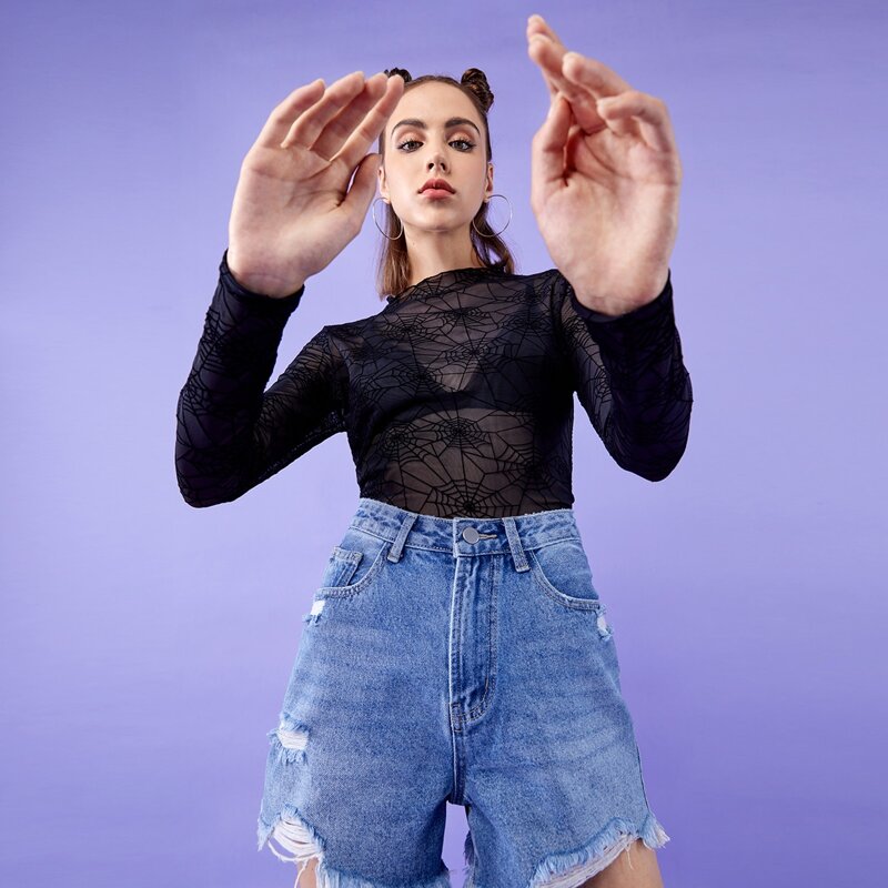 

Cobweb Mesh Top, Black