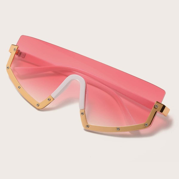 

Flat Top Shield Semi Rimless Sunglasses