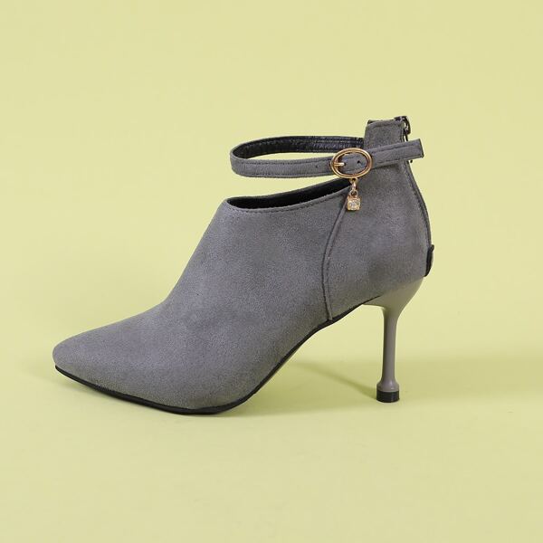 

Rhinestone Decor Zip Back Point Toe Boots, Grey