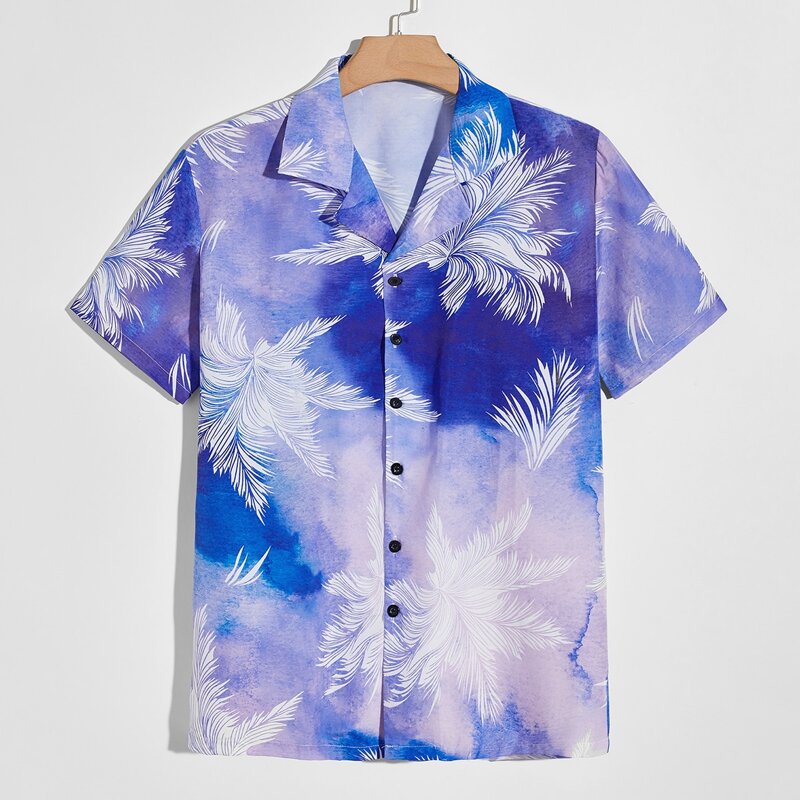 

Guys Leaf Print Tie Dye Button Front Shirt, Multicolor