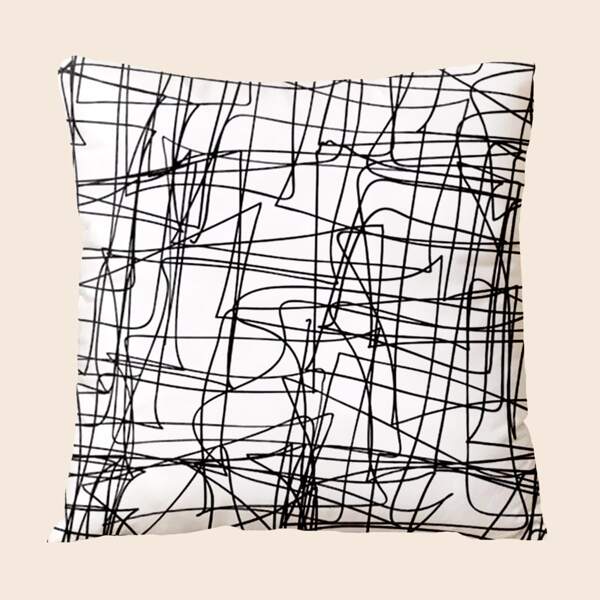 

Line Print Cushion Cover Without Filler, Black and white