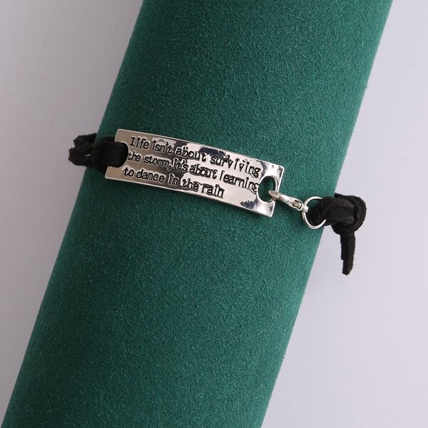 

Slogan Detail Geometric Decor Bracelet, Black