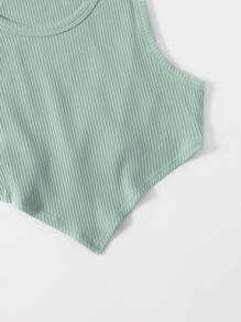 SHEIN EZwear Asymmetrical Hem Rib-knit Crop Tank Top - Mint Green - View 3