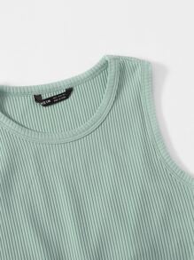 SHEIN EZwear Asymmetrical Hem Rib-knit Crop Tank Top - Mint Green - View 4