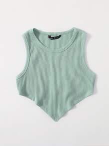 SHEIN EZwear Asymmetrical Hem Rib-knit Crop Tank Top - Mint Green - View 5