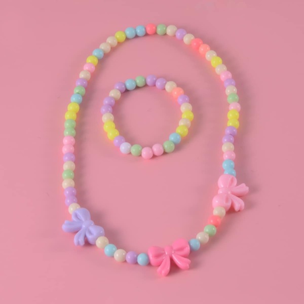 

Girls Bow Decor Beaded Necklace & Bracelet, Multicolor