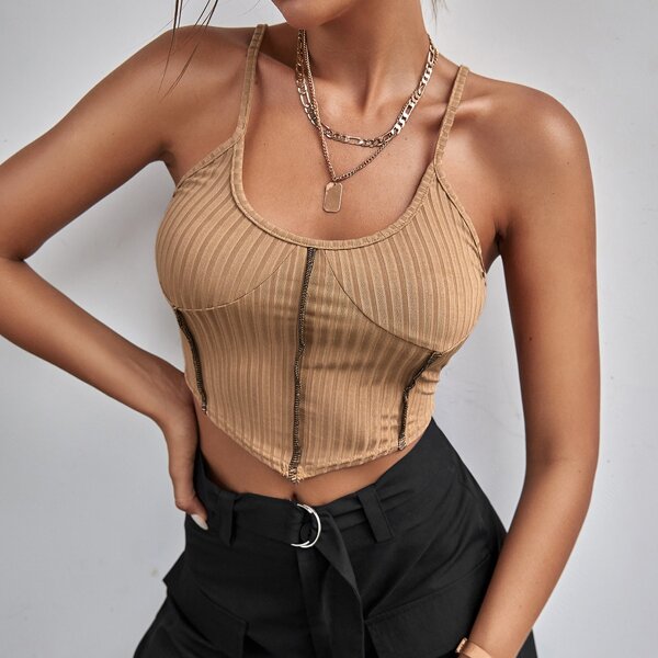 

Contrast Topstitching Cami Top, Khaki