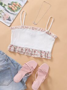 Áo hai dây Xù Họa tiết hoa Boho - trắng - Xem 1