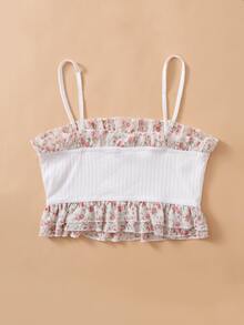 Áo hai dây Xù Họa tiết hoa Boho - trắng - Xem 2