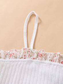 Áo hai dây Xù Họa tiết hoa Boho - trắng - Xem 3