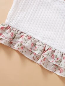 Áo hai dây Xù Họa tiết hoa Boho - trắng - Xem 4