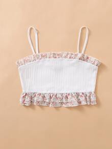 Áo hai dây Xù Họa tiết hoa Boho - trắng - Xem 5