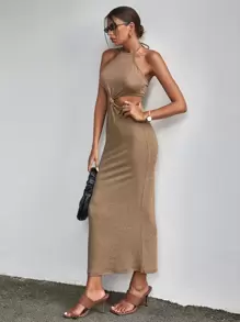 Firerie 鏤空後綁帶掛脖連衣裙