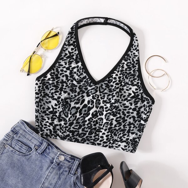 

Contrast Binding Crop Halter Top, Multicolor