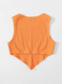 SHEIN EZwear Asymmetrical Hem Rib-knit Crop Tank Top - Orange - View 2