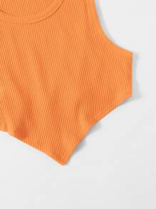 SHEIN EZwear Asymmetrical Hem Rib-knit Crop Tank Top - Orange - View 4