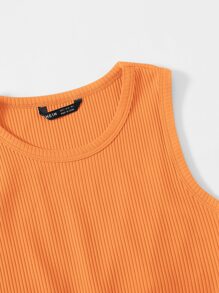 SHEIN EZwear Asymmetrical Hem Rib-knit Crop Tank Top - Orange - View 5
