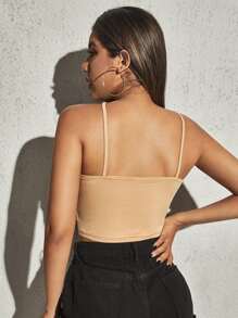 SHEIN Privé Áo hai dây Nhẫn màu trơn Gợi cảm - Màu Khaki - Xem 2