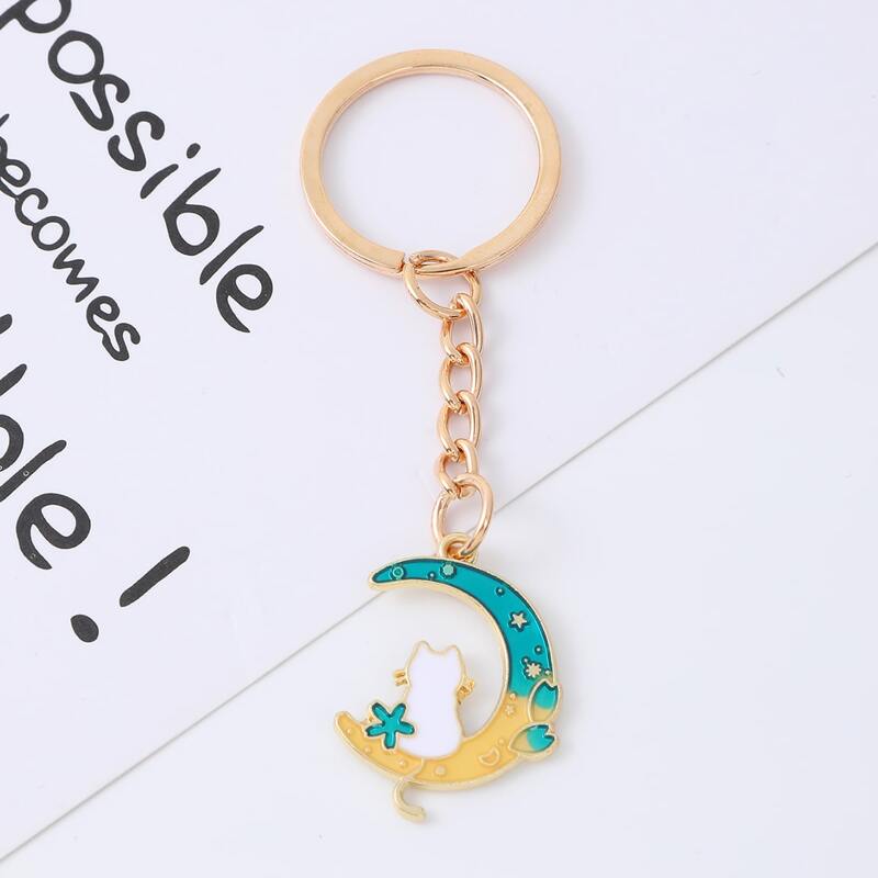 

1pc Moon & Cat Keychain, Multicolor