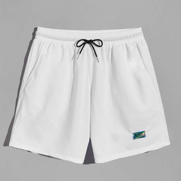 

Men Letter Patched Drawstring Shorts, White