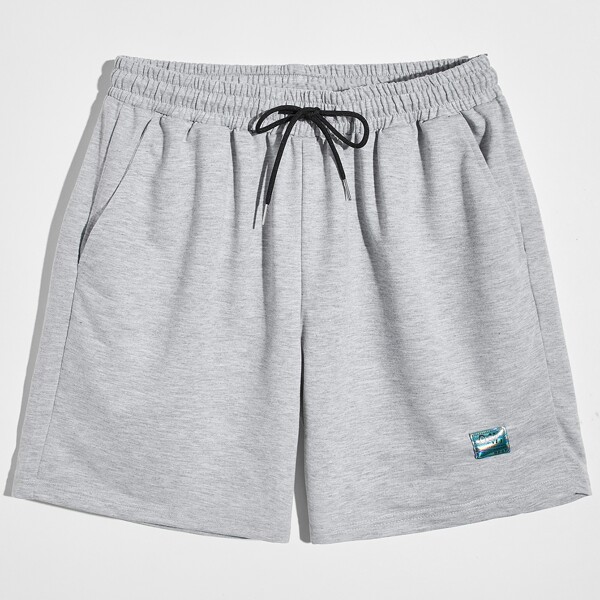 

Men Letter Patched Drawstring Shorts, Grey