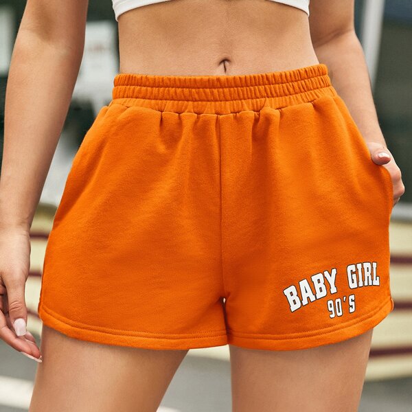

Letter Graphic Track Shorts, Orange