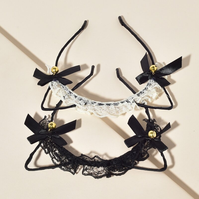 

2pcs Lace Cat Ear Headband, Black and white