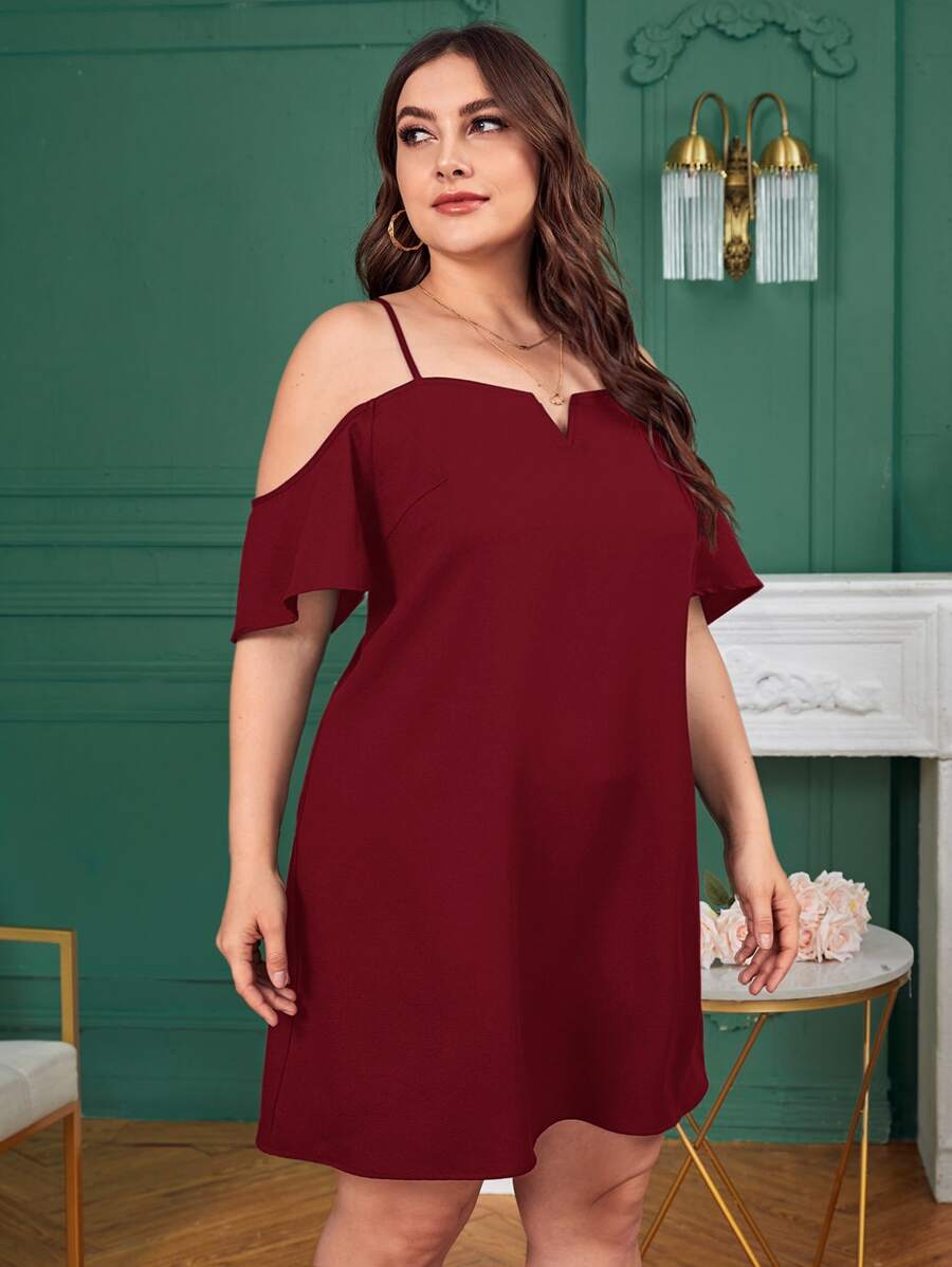 SHEIN 大碼缺口領挖肩連衣裙