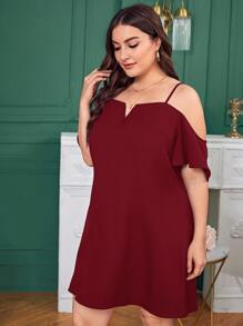 SHEIN 大碼缺口領挖肩連衣裙