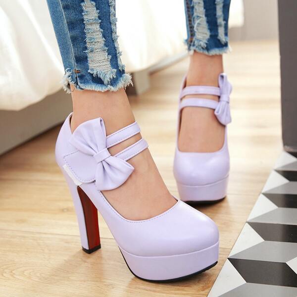 

Bow Decor Platform Mary Jane Pumps, Purple