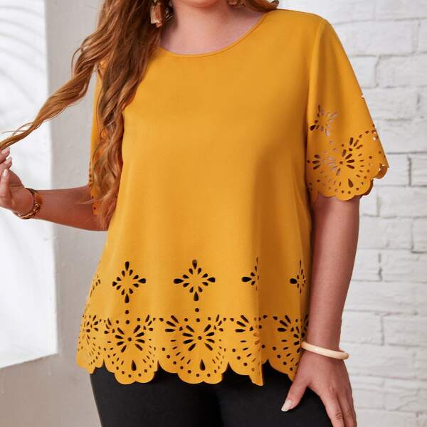 

Plus Laser Cut Scallop Edge Top, Yellow