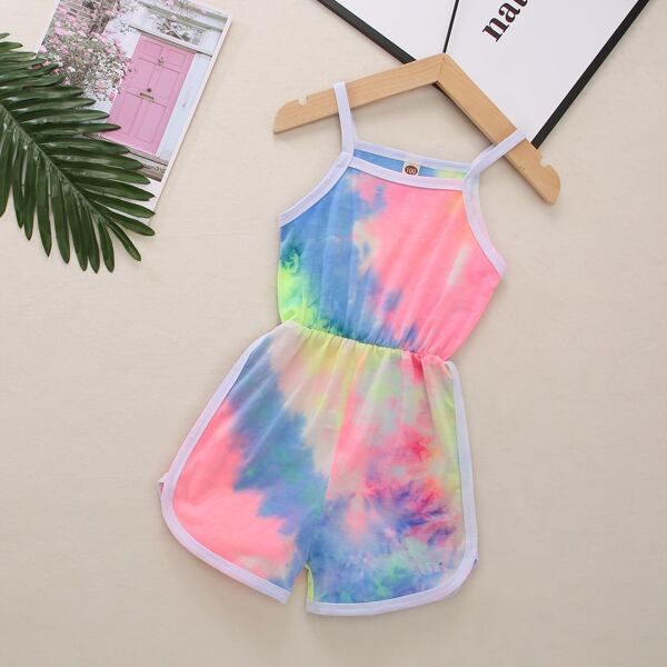 

Toddler Girls Tie Dye Contrast Binding Cami Romper, Multicolor