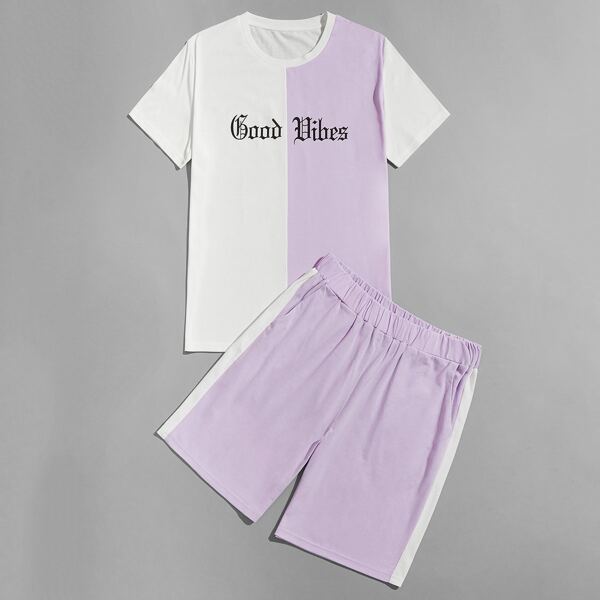 

Men Two Tone Letter Graphic Tee & Track Shorts, Multicolor