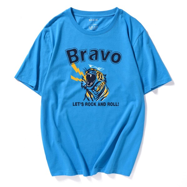

Men Tiger & Slogan Graphic Tee, Blue