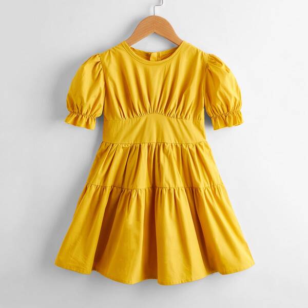 

Toddler Girls Puff Sleeve Smock Dress, Yellow