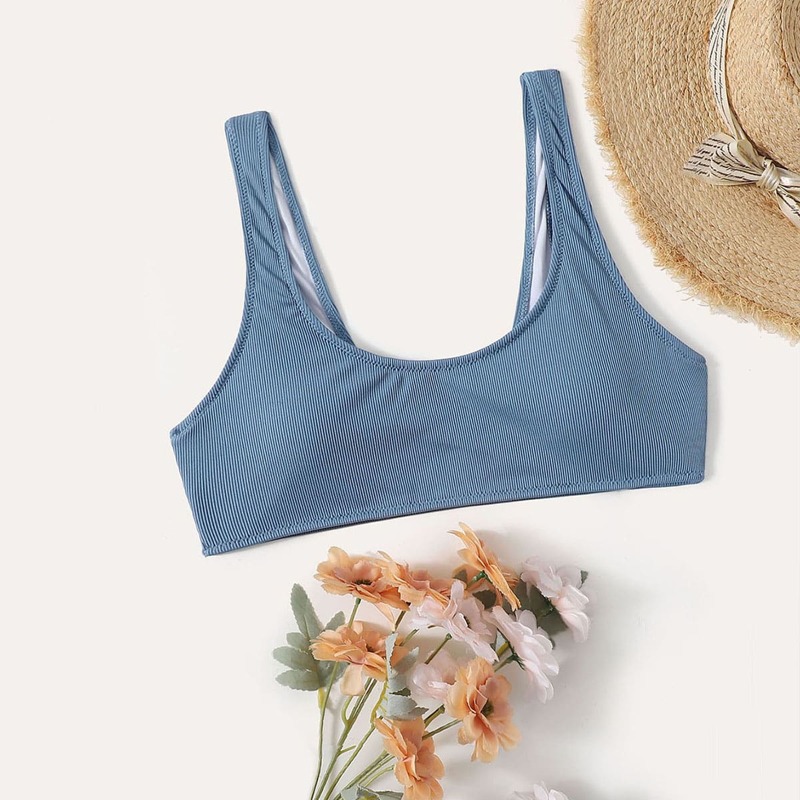 

Solid Rib Bikini Top, Blue