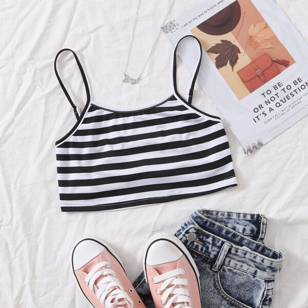 

Two Tone Striped Cami Top, Black and white