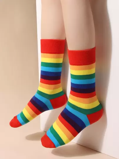 Rainbow Striped Crew Socks, For Pride, Fall