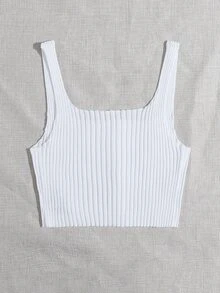 紐扣細節羅紋針織上衣 - 白色 - 查看 2