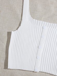 紐扣細節羅紋針織上衣 - 白色 - 查看 3